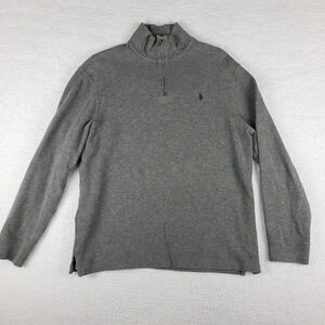Polo Ralph Lauren Sweater Mens XL Gray Cotton Quarter Zip Sweatshirt‎ VTG